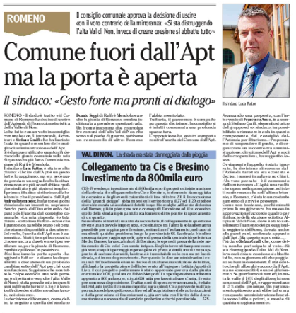 sindaci val di non fuori APT